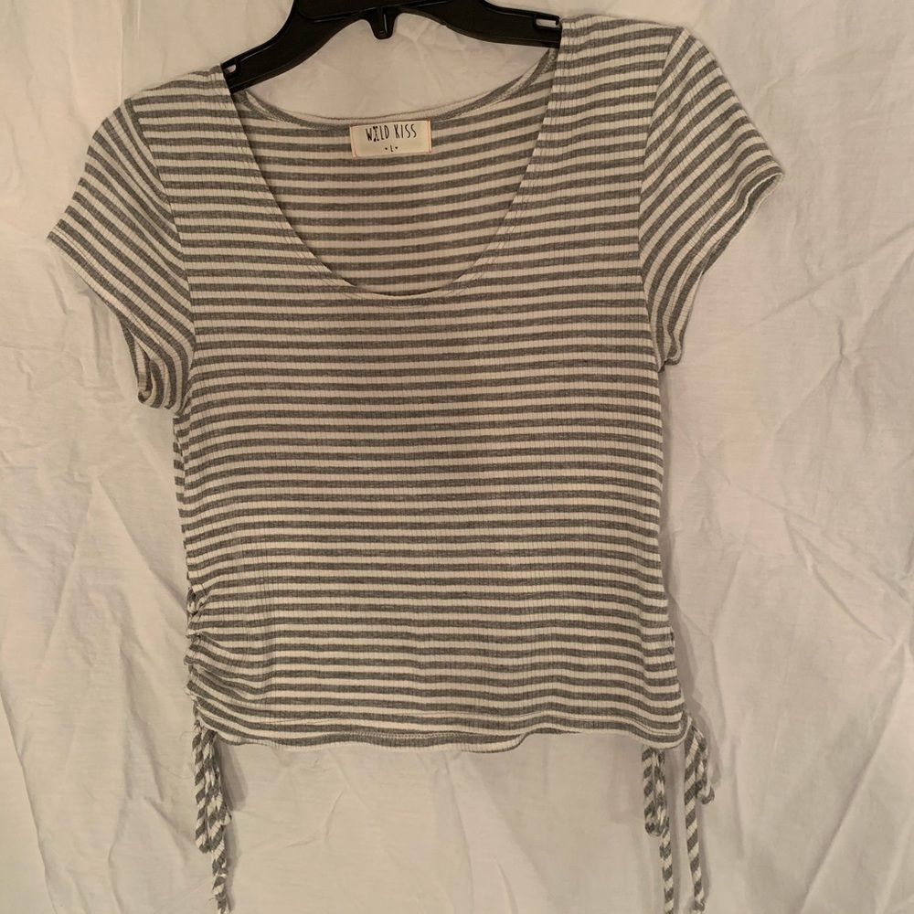 White and gray striped, shirt